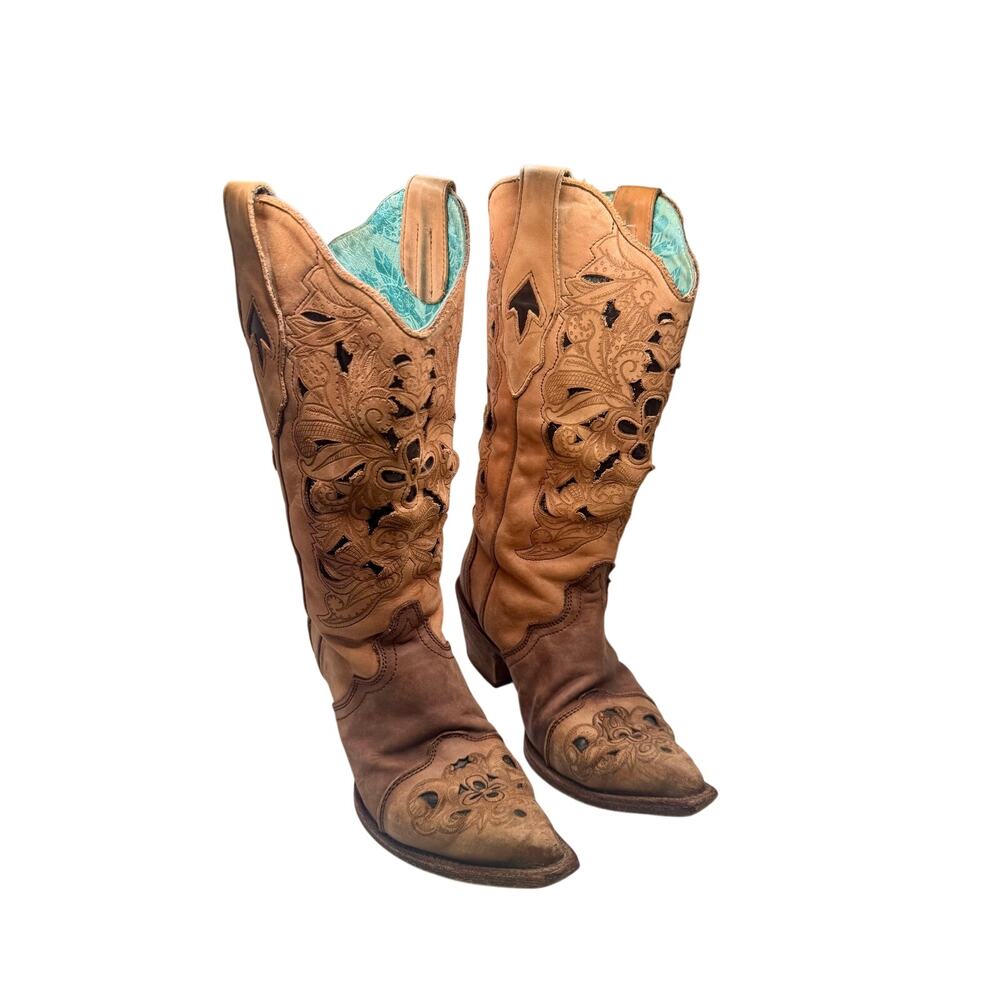 Corral Laser Cut Tooled Leather Cowgirl Western Boot size 6.5